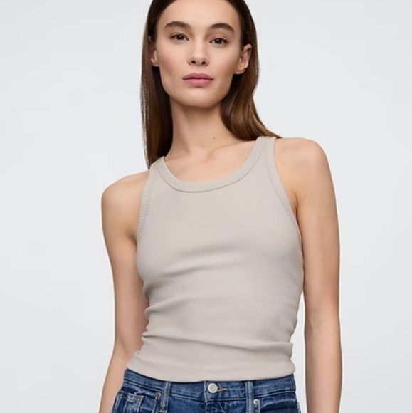 NWT Gap Factory Ribbed Scoop Neck Tank Top In Frosty White, Sz M - Picture 2 of 6